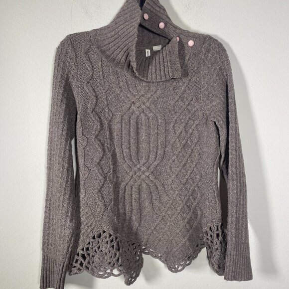 Moth Sweaters - Moth Women's Brown High Neck Button Detail Wool Blend Sweater SP!